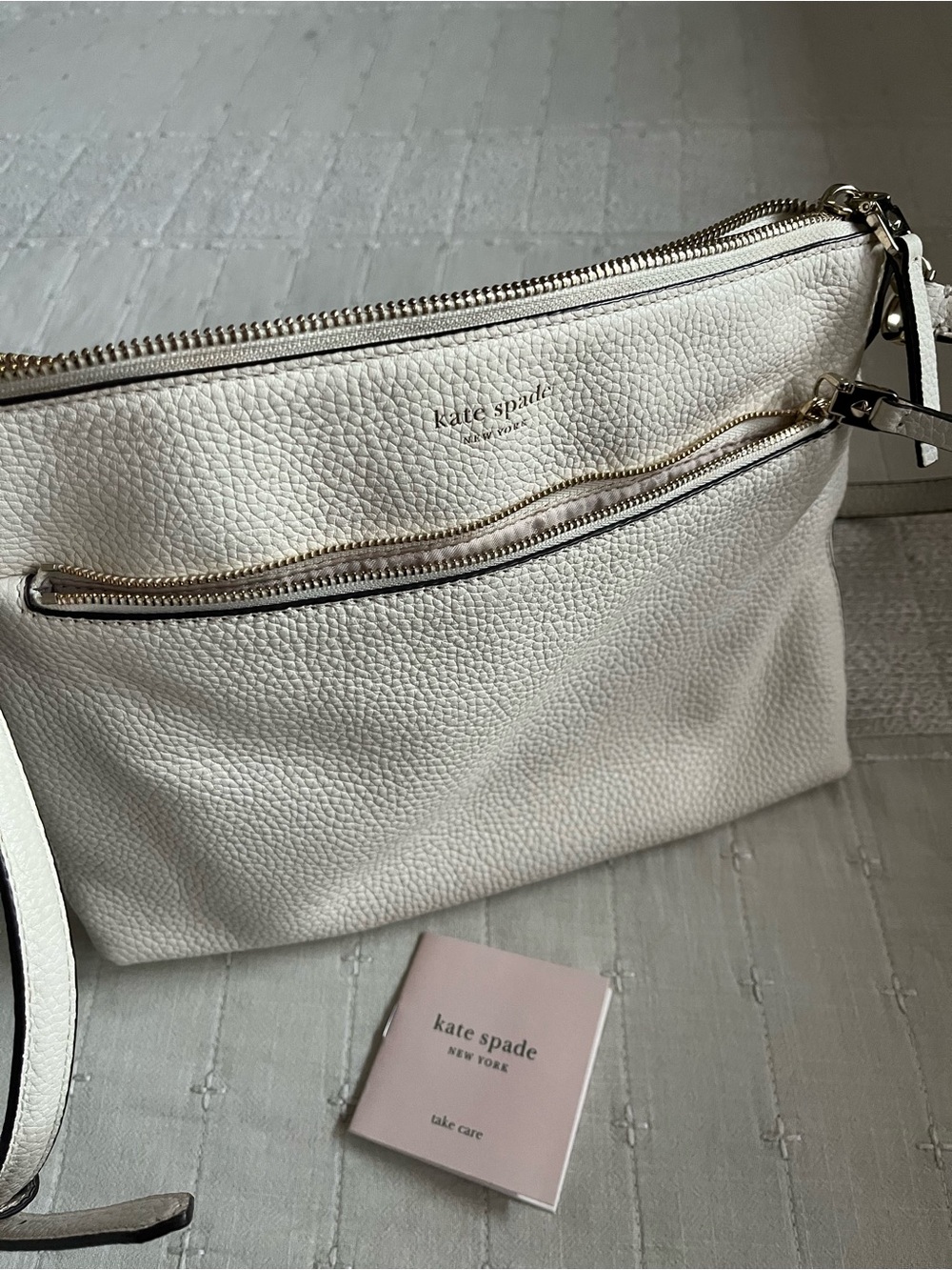 Kate Spade New York White Pebbled Leather Crossbody Bag
